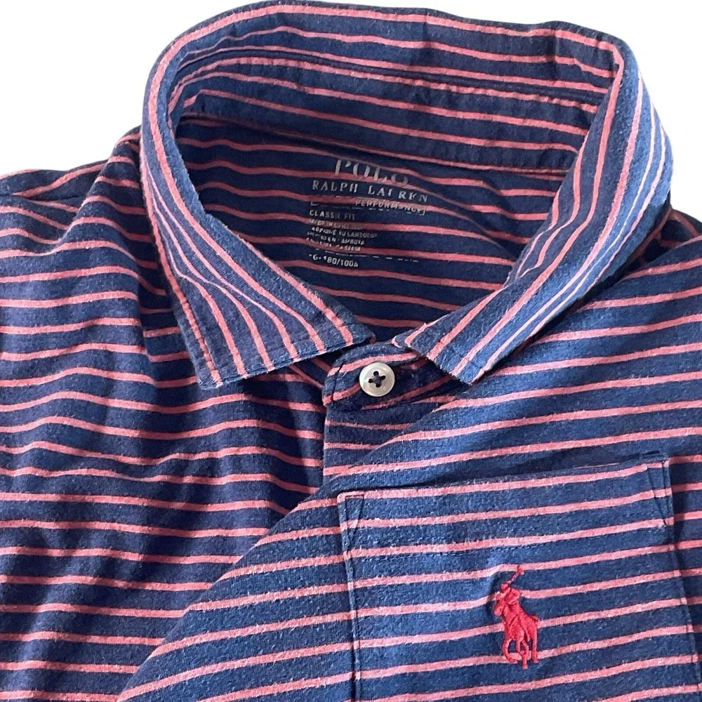 Polo Ralph Lauren Classic Fit Performance Striped Pink Blue‎ Polo Shirt